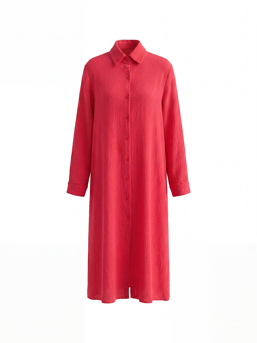 Buttoned Solid Color Long Sleeves Loose Lapel Blouses&Shirts Tops