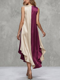 Contrast Color A-Line Loose V-Neck Midi Dresses