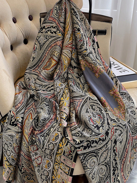 Vintage Printed Silk Imitation Shawl&Scarf