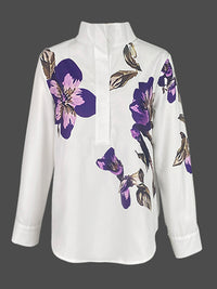 Flower Print Long Sleeves Loose Stand Collar Blouses&Shirts Tops