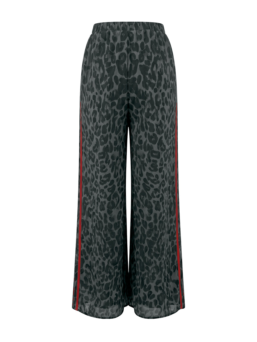 Loose Short Sleeves Contrast Color Leopard See-Through Split-Joint Striped Lapel Blouses&Shirts Tops