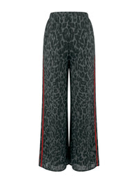 Loose Short Sleeves Contrast Color Leopard See-Through Split-Joint Striped Lapel Blouses&Shirts Tops