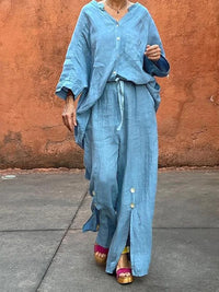 Loose Wide Leg Drawstring Solid Color Split-Front Split-Joint Pants Trousers