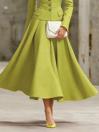 A-Line High Waisted Pleated Solid Color Skirts Bottoms