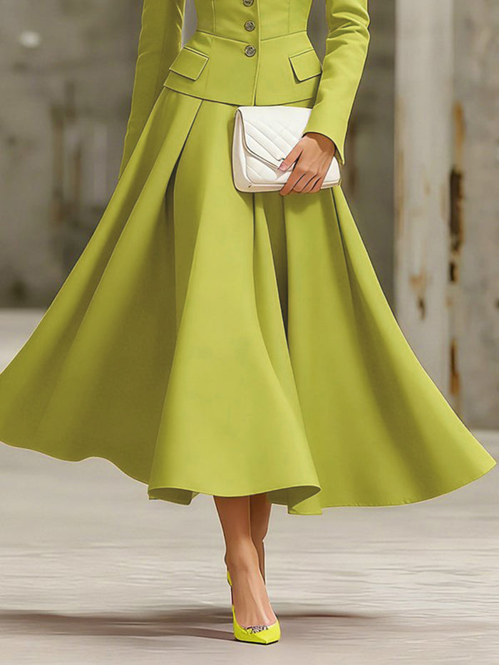 A-Line High Waisted Pleated Solid Color Skirts Bottoms