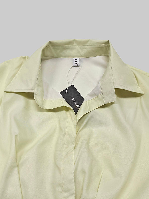 Pleated Split-Joint Tied Waist Long Sleeves Loose Lapel Shirt Dress Midi Dresses