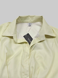 Pleated Split-Joint Tied Waist Long Sleeves Loose Lapel Shirt Dress Midi Dresses