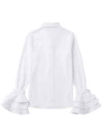 Flared Sleeves Bow-Embellished Falbala Solid Color Lapel Blouses&Shirts Tops