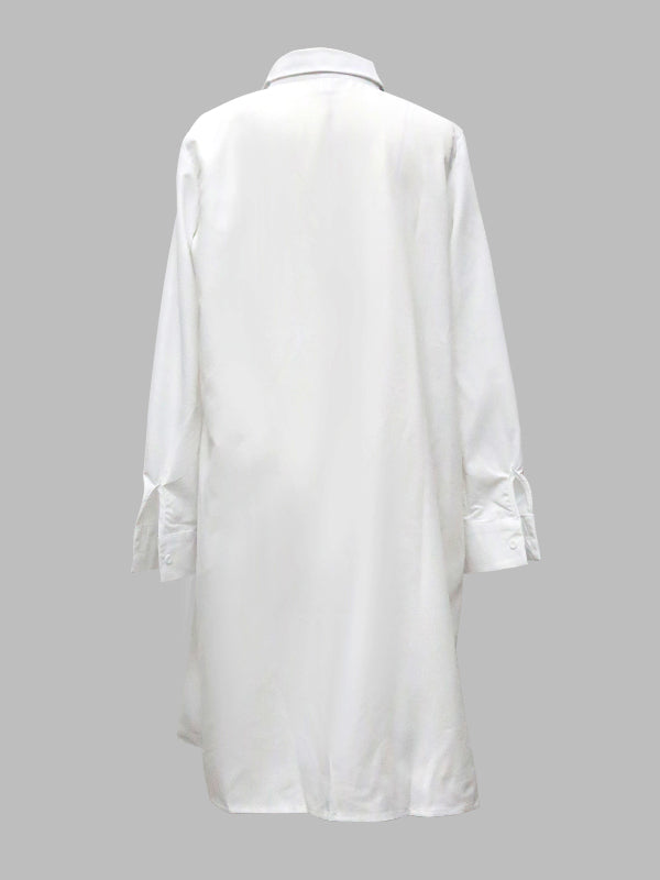 Long Sleeves Loose Buttoned Figure Printed Lapel Collar Midi Dresses