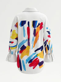 Long Sleeves Loose Buttoned Contrast Color Tied Lapel Blouses&Shirts Tops