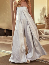 Casual Wide Leg Strapless Solid Color Tube Jumpsuits