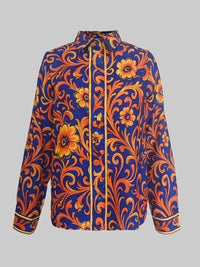Buttoned Flower Print Long Sleeves Lapel Blouses&Shirts Tops