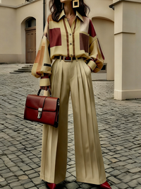 High Waisted Wide Leg No Belt Pleated Pockets Solid Color Pants Trousers