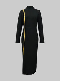 Bodycon Long Sleeves Asymmetric Split-Joint High Neck Maxi Dresses
