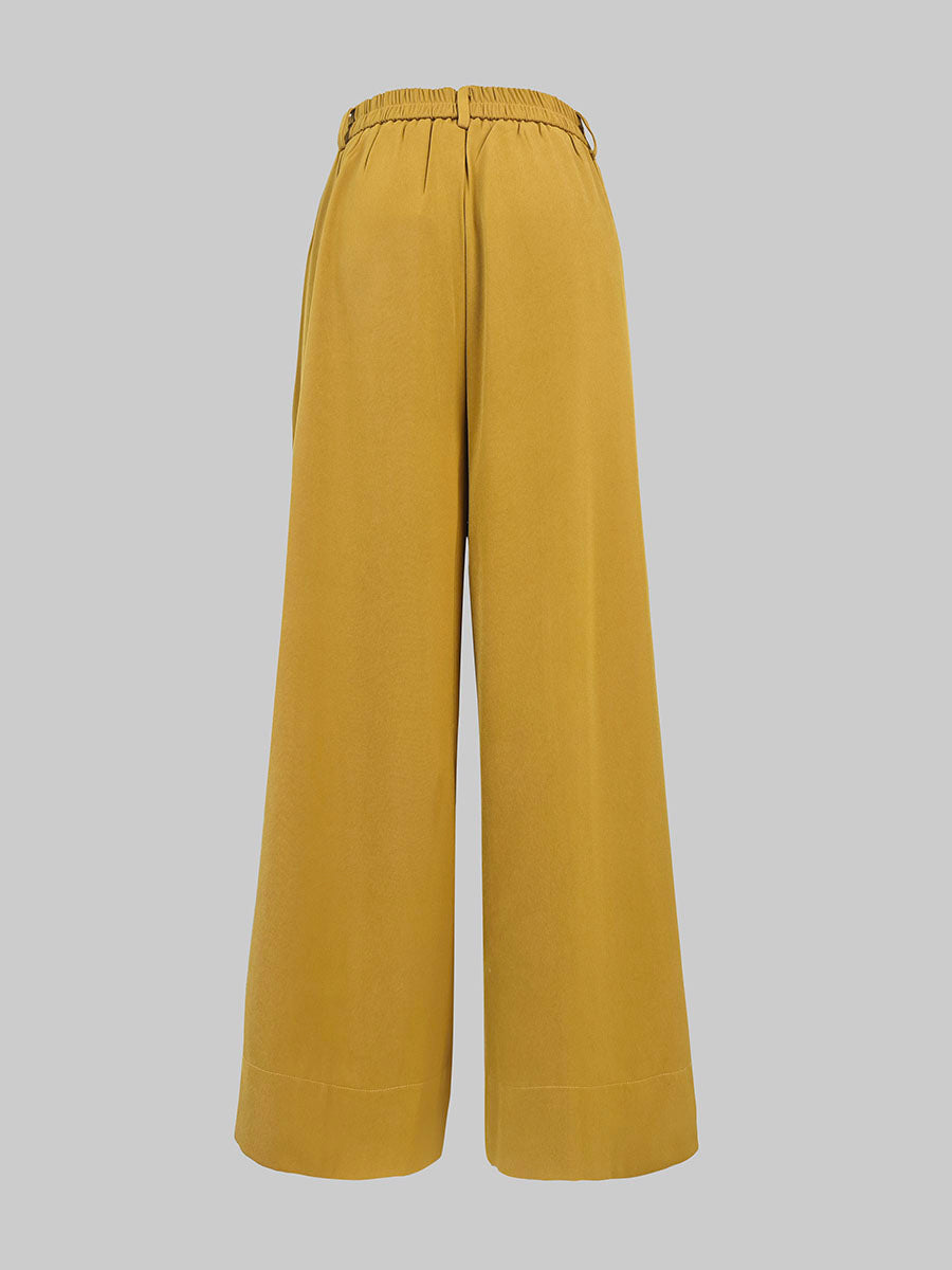 Solid Color Split-Joint High Waisted Wide Leg Trousers Pants