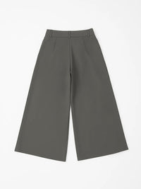 Pleated Solid Color Split-Joint High Waisted Loose Trousers Pants