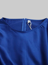 Loose Three-Quarter Sleeves Asymmetric Pleated Split-Joint Round-Neck Maxi Dresses