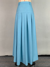 High Waisted High-Low Belted Pleated Solid Color Skirts Bottoms