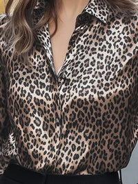 Long Sleeves Loose Buttoned Contrast Color Leopard Lapel Blouses&Shirts Tops