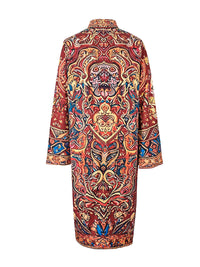 Long Sleeves Loose Contrast Color Printed Mock Neck Midi Dresses