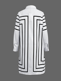 Buttoned Striped Half Sleeves Loose Lapel Shirt Midi Dresses