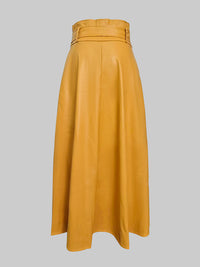 A-Line High Waisted Belted Pockets Solid Color Zipper Skirts Bottoms