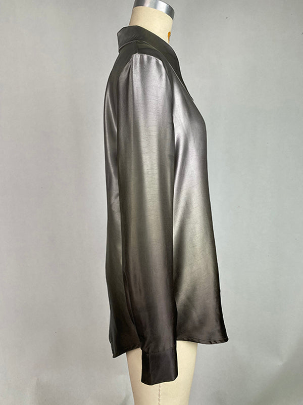 Buttoned Gradient Long Sleeves Lapel Blouses&shirts Tops