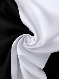 A-Line High Waisted Contrast Color Pleated Pockets Round-Neck Maxi Dresses