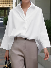 Long Sleeves Loose Solid Color Lapel Collar Blouses&Shirts Tops