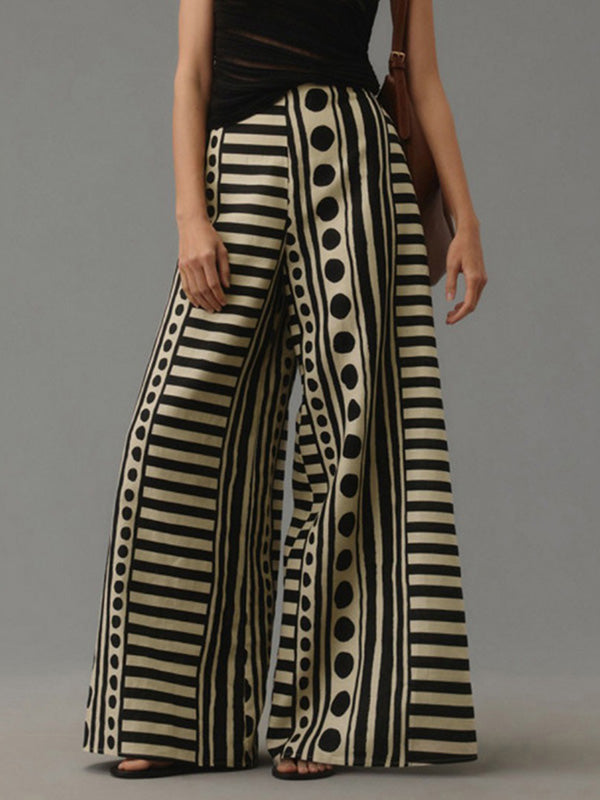 Loose Wide Leg Polka-Dot Striped Casual Pants Bottoms Trousers