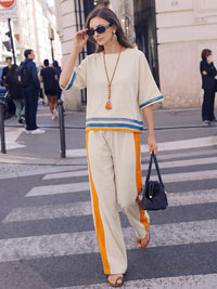 Pockets Striped High Waisted Loose Trousers Pants
