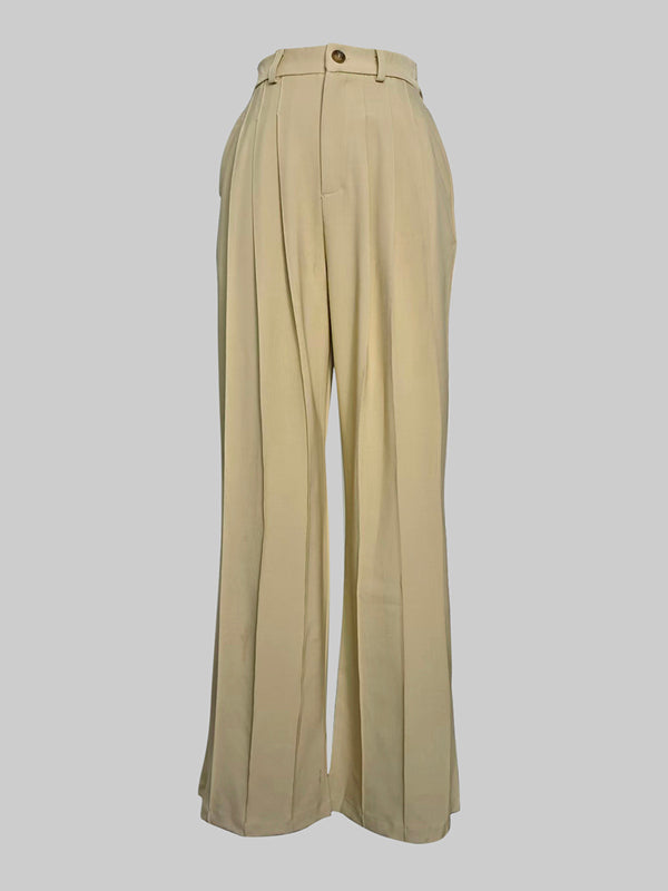 High Waisted Wide Leg No Belt Pleated Pockets Solid Color Pants Trousers