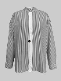 Buttoned Striped Long Sleeves Loose Stand Collar Blouses&Shirts Tops