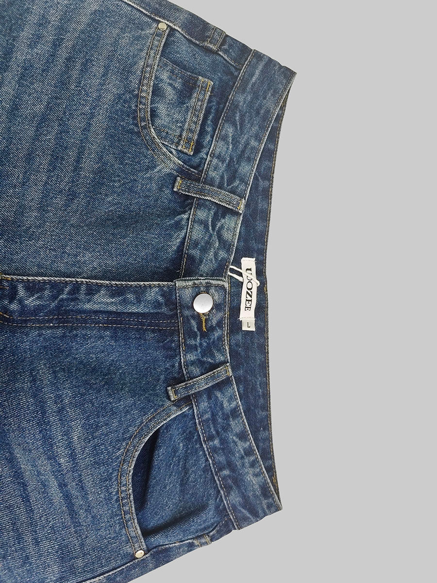 High Waisted Wide Leg Contrast Color Fringed Split-Joint Jean Pants Bottoms