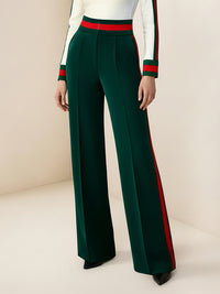 Loose Wide Leg Contrast Color Pockets Split-Joint Striped Pants