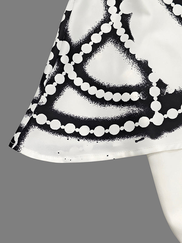 Contrast Color Printed A-Line Capelet Mock Neck Maxi Dresses