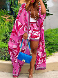 Bohemia Loose Printed Cover-Up + Shorts Two Pieces Set