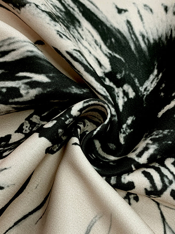 Contrast Color Flower Print Loose Three-Quarter Sleeves Round-Neck Midi Dresses