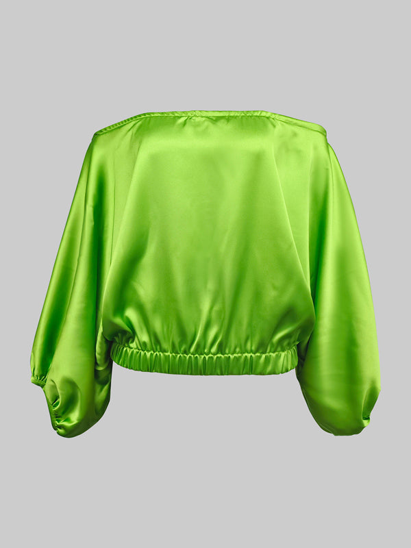 Solid Color Split-Joint Batwing Sleeves Loose Off-The-Shoulder Blouses
