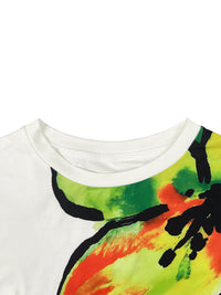 Short Sleeves Flower Print Round-Neck T-Shirts Tops