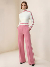 Loose Wide Leg Contrast Color Pockets Split-Joint Striped Pants