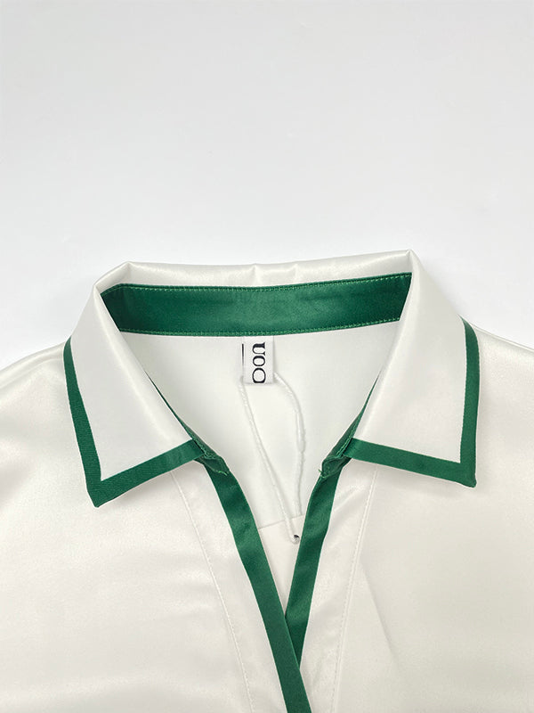 Buttoned Contrast Color Pockets Long Sleeves Loose Lapel Blouses&Shirts Tops