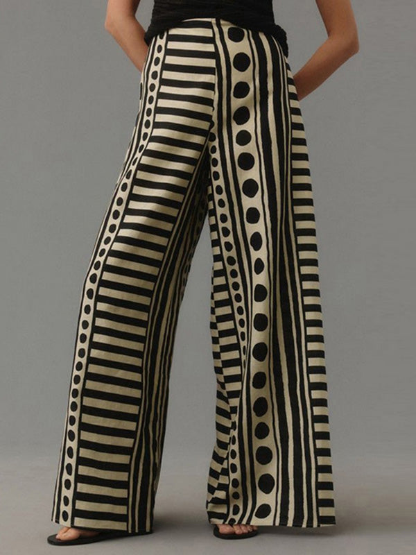 Loose Wide Leg Polka-Dot Striped Casual Pants Bottoms Trousers