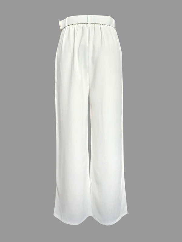High Waisted Straight Leg Pleated Solid Color Split-Joint Pants Trousers