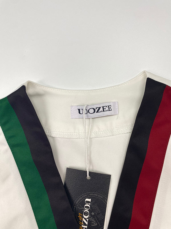 Contrast Color Pleated Long Sleeves Loose V-Neck Blouses&Shirts Tops