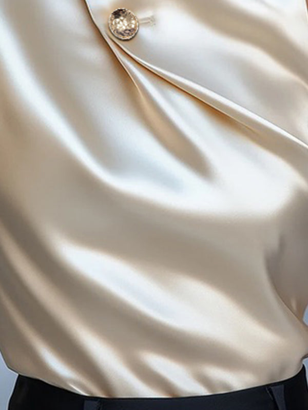 Buttoned Solid Color Sleeveless Stand Collar Tank Top