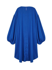 Batwing Sleeves High-Low Pleated Solid Color Split-Joint Round-Neck Midi Dresses