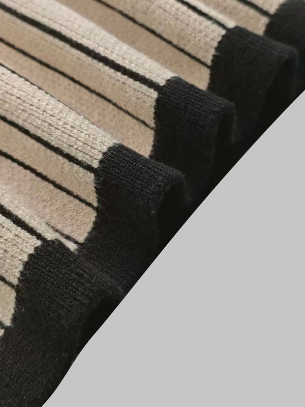 Contrast Color Striped Long Sleeves Skinny High Neck Sweater Dresses Midi Dresses