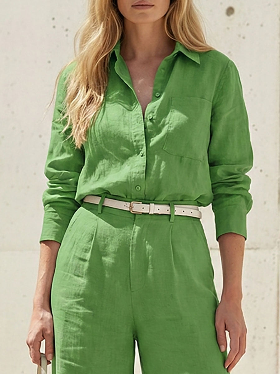 Long Sleeves Loose Solid Color Split-Joint Lapel Blouses&Shirts Tops