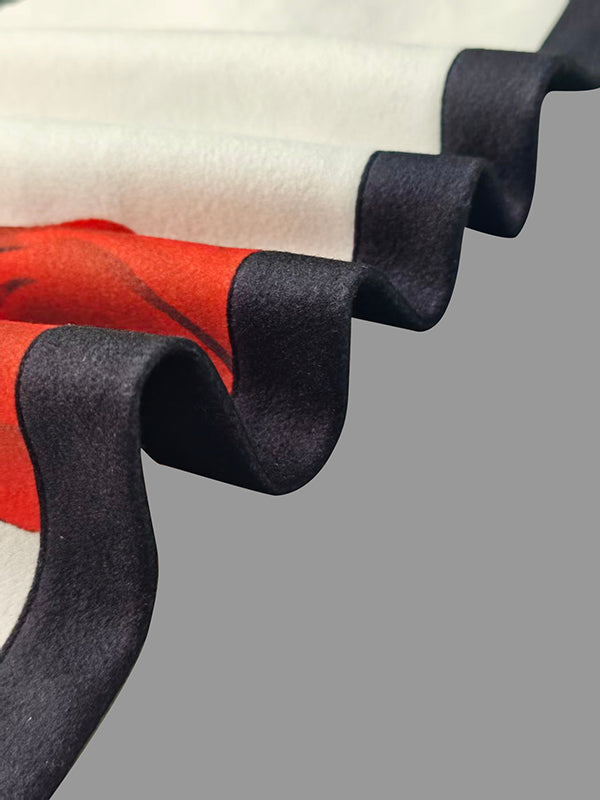 Long Sleeves Loose Flower Print High Neck 1 Piece Cape